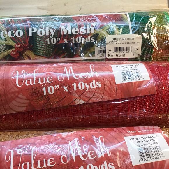 Deco Poly Mesh Lot 4 Rolls 10" x 10 Yds Red Foil Brown Foil Striped Foil - Picture 11 of 11